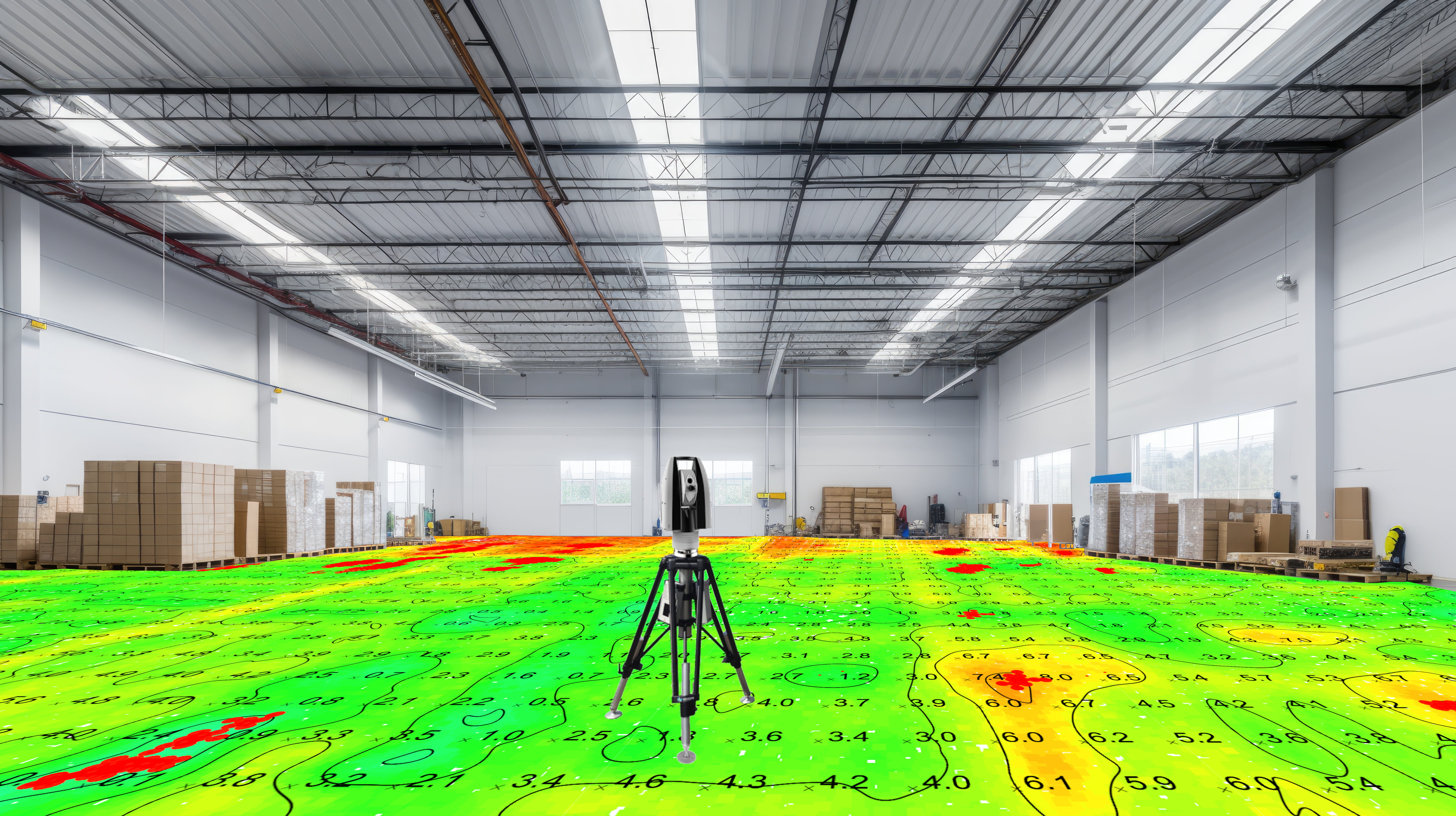 Gulvscanning med lasertracker i lagerhal